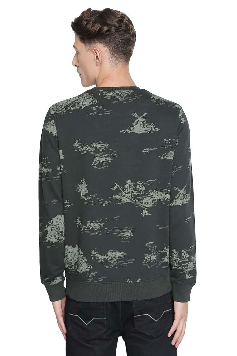 BASICS MUSCLE FIT SCARAB PRINTED PULLOVER KNIT JACKET