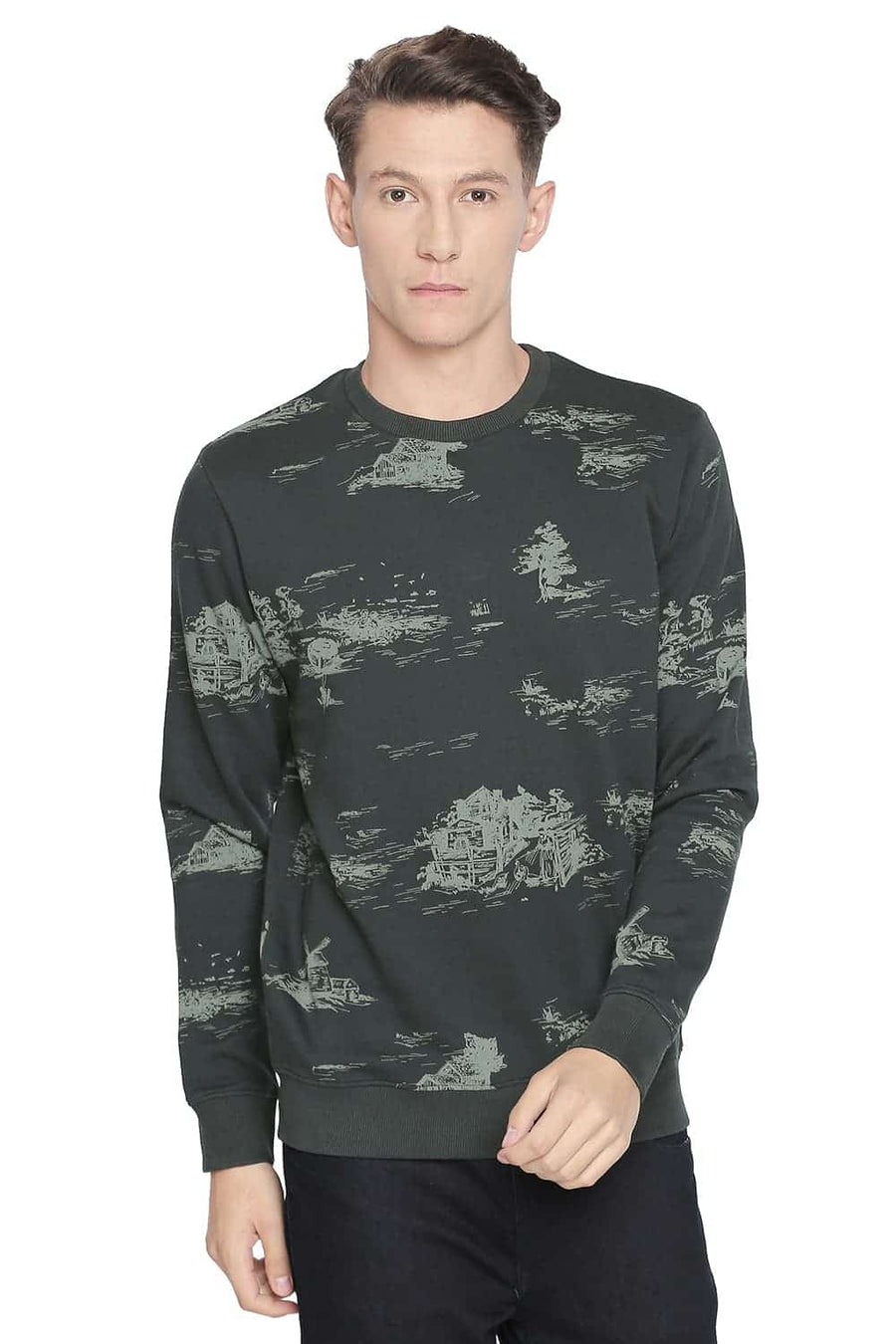BASICS MUSCLE FIT SCARAB PRINTED PULLOVER KNIT JACKET