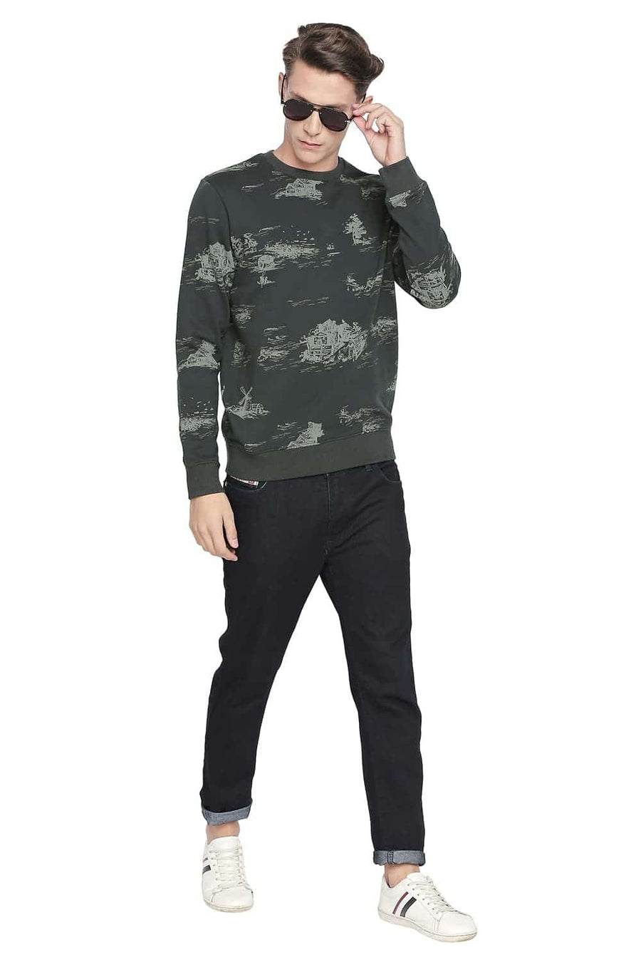 BASICS MUSCLE FIT SCARAB PRINTED PULLOVER KNIT JACKET