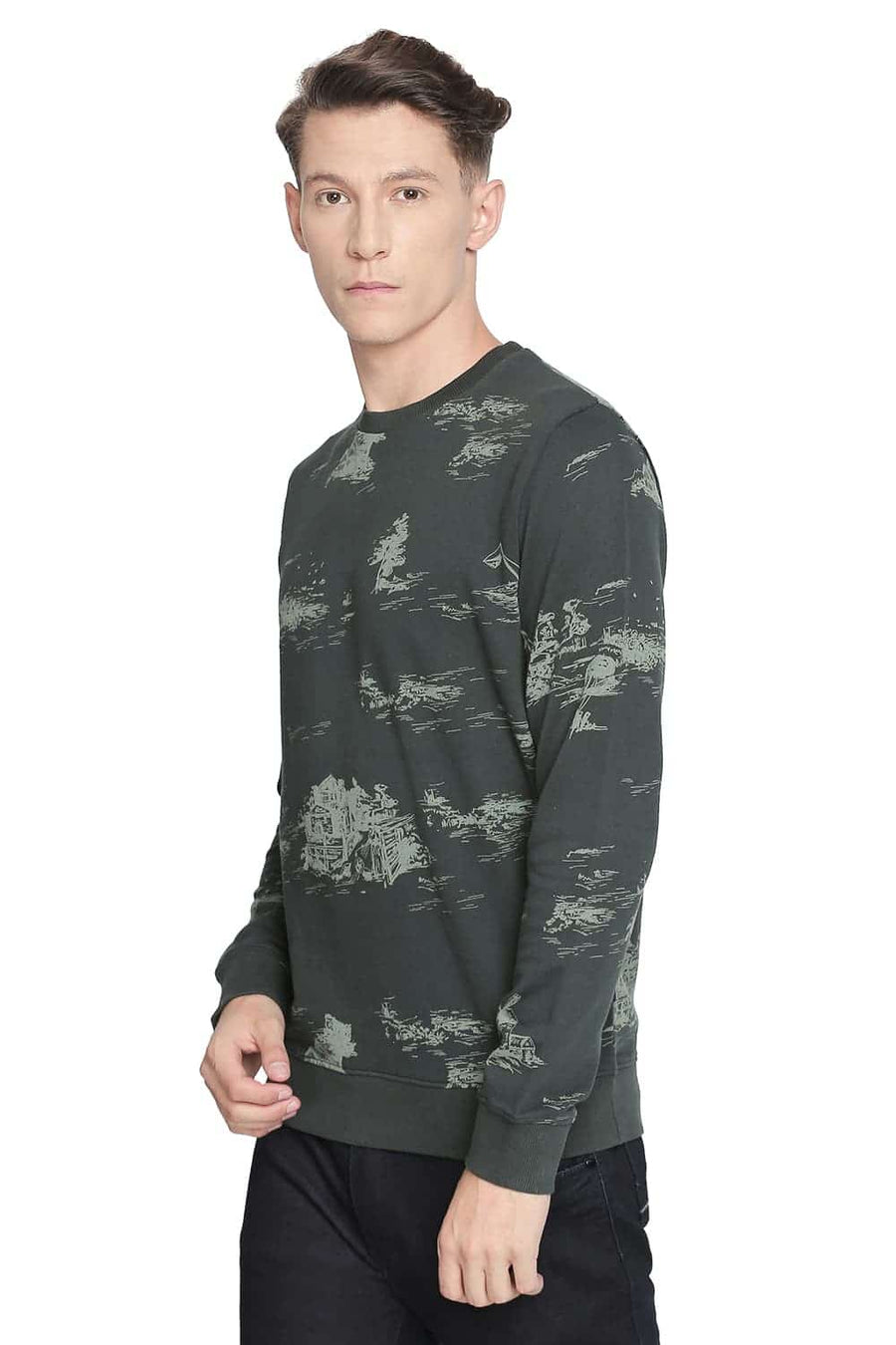 BASICS MUSCLE FIT SCARAB PRINTED PULLOVER KNIT JACKET