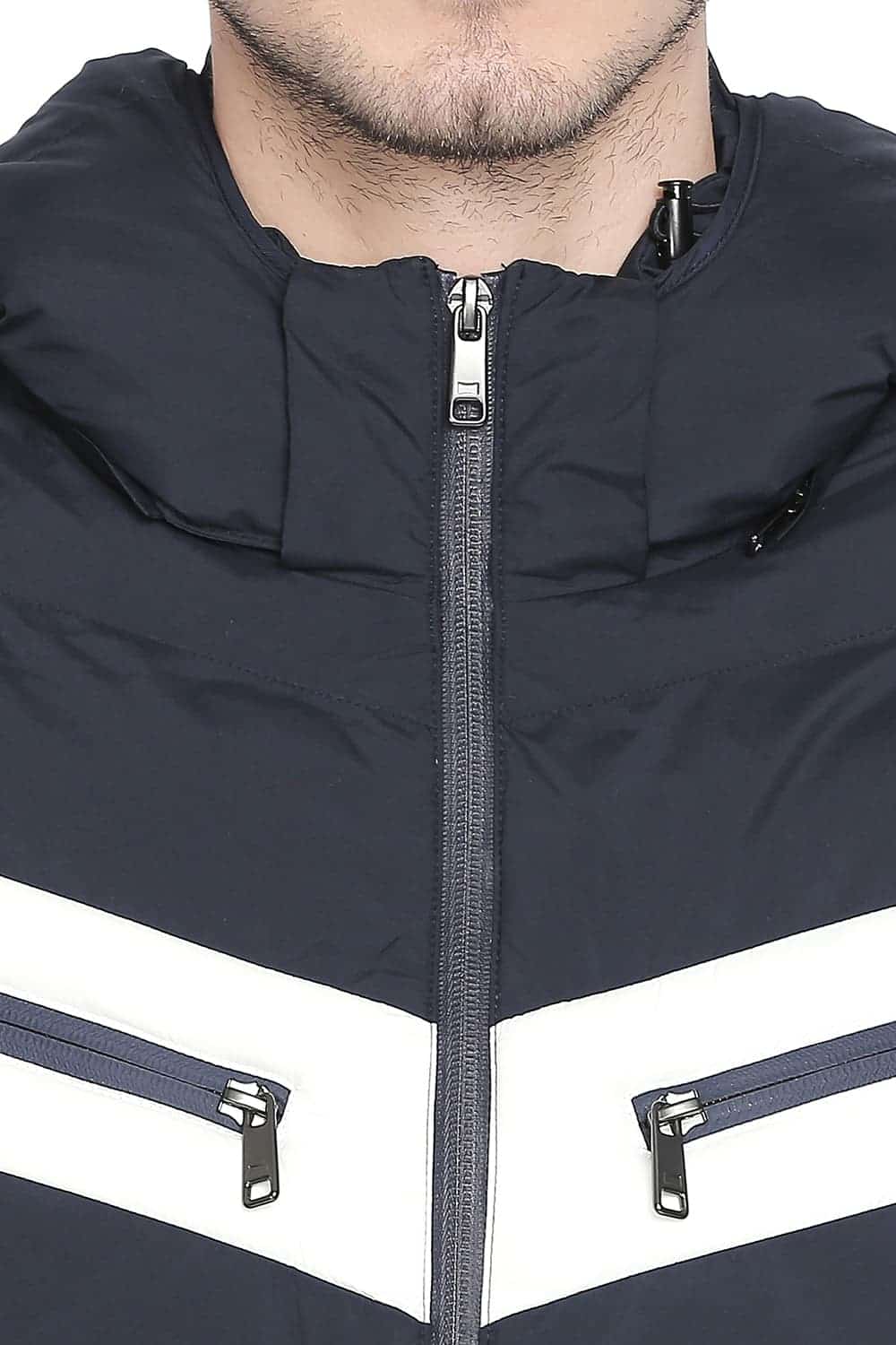 BASICS COMFORT FIT MOOD INDIGO PUFFER JACKET WITH DETACHABLE HOOD
