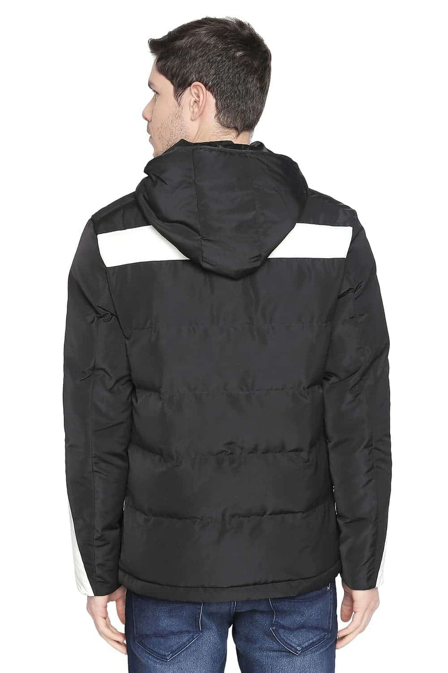 BASICS COMFORT FIT ANTHRACITE PUFFER JACKET WITH DETACHABLE HOOD