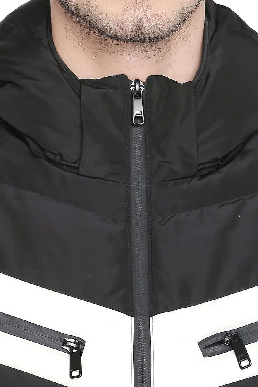 BASICS COMFORT FIT ANTHRACITE PUFFER JACKET WITH DETACHABLE HOOD