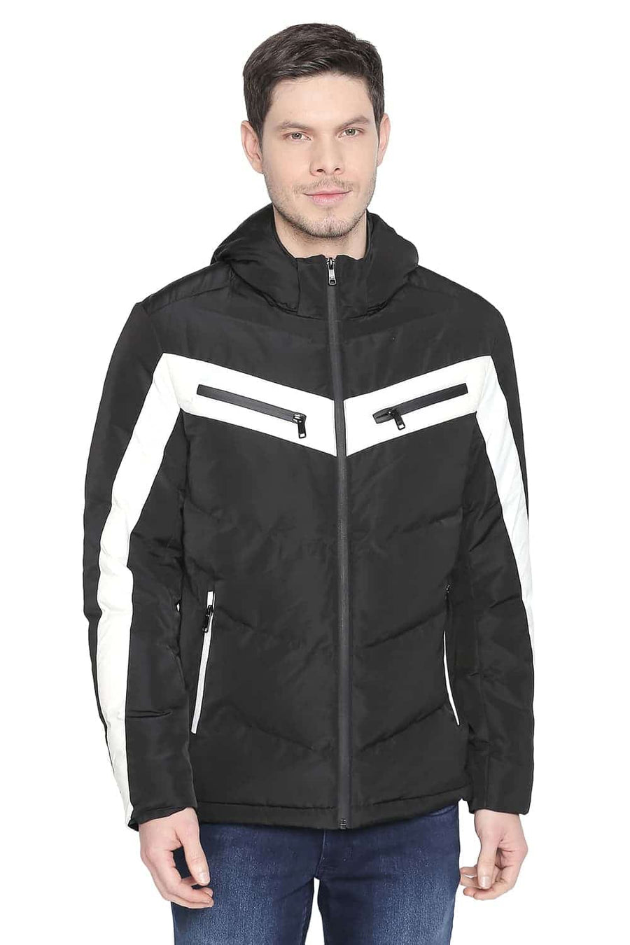 BASICS COMFORT FIT ANTHRACITE PUFFER JACKET WITH DETACHABLE HOOD