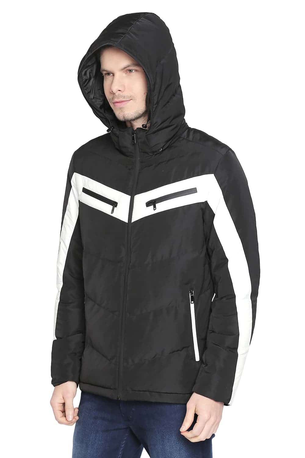 BASICS COMFORT FIT PUFFER JACKET WITH DETACHABLE HOOD