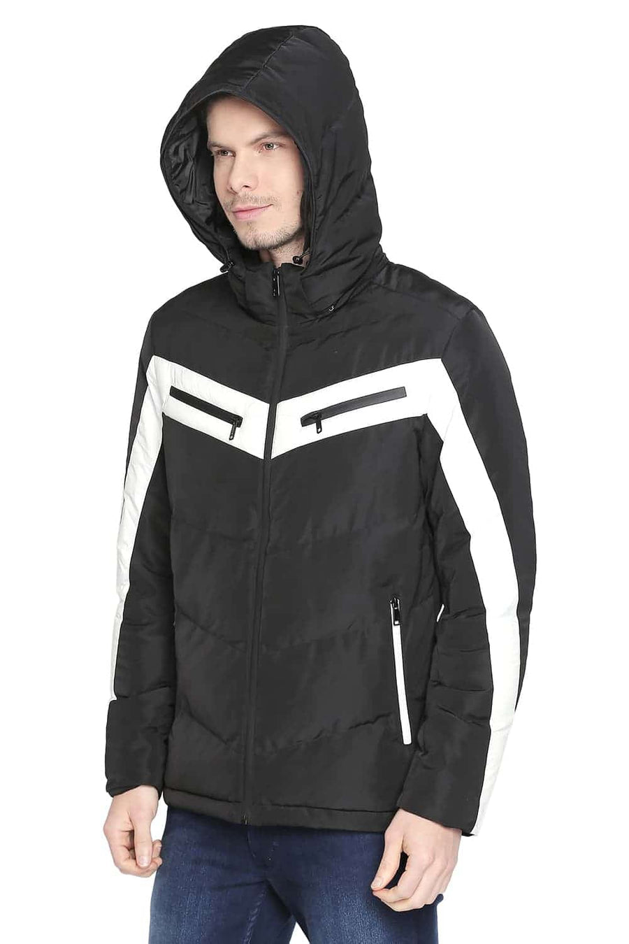 BASICS COMFORT FIT ANTHRACITE PUFFER JACKET WITH DETACHABLE HOOD