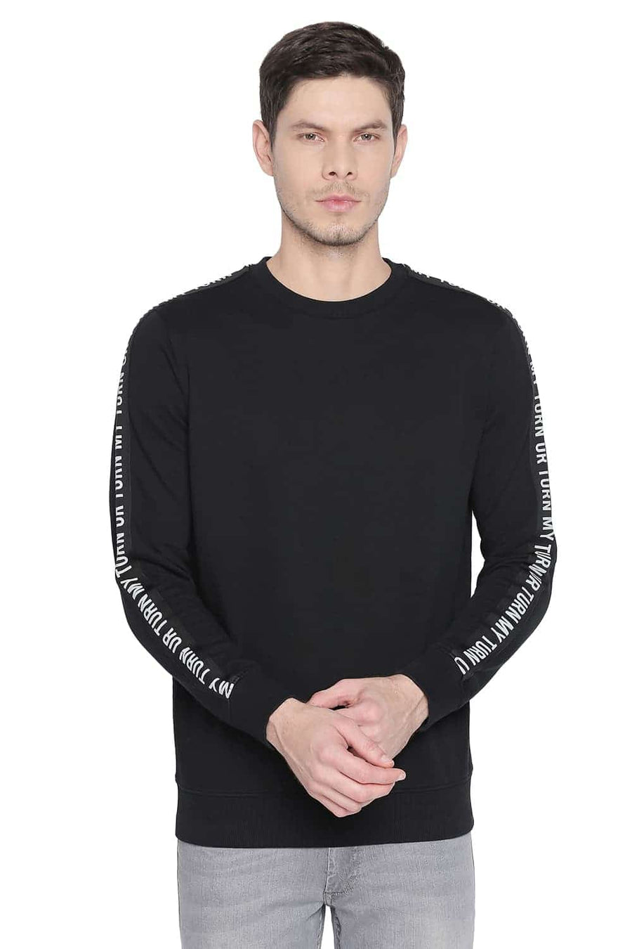 BASICS MUSCLE FIT BLACK BEAUTY CREW NECK PULLOVER KNIT JACKET