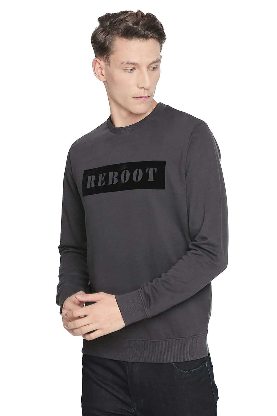 BASICS MUSCLE FIT EBONY CREW NECK PULLOVER KNIT JACKET