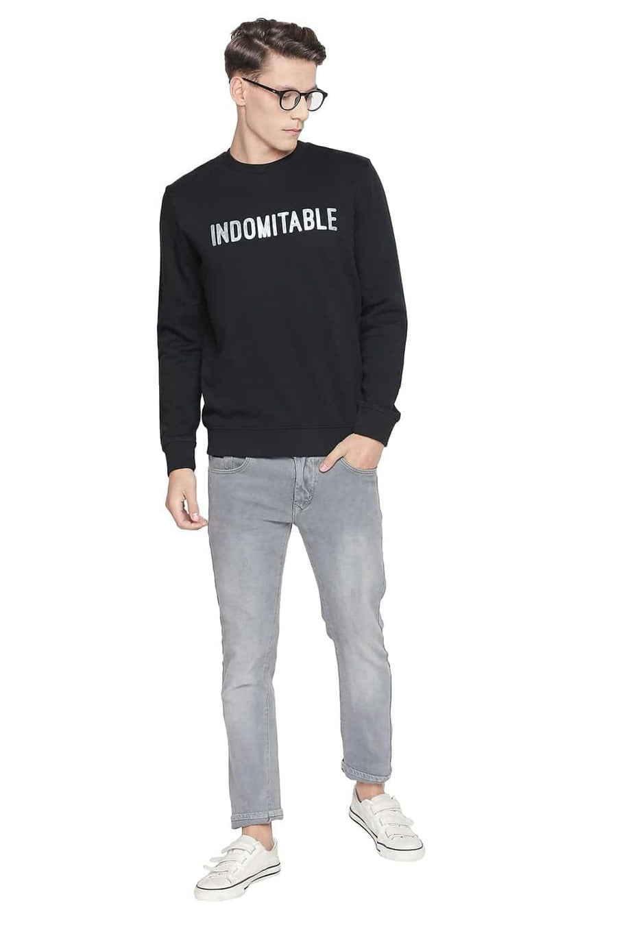 BASICS MUSCLE FIT BLACK BEAUTY CREW NECK PULLOVER KNIT JACKET
