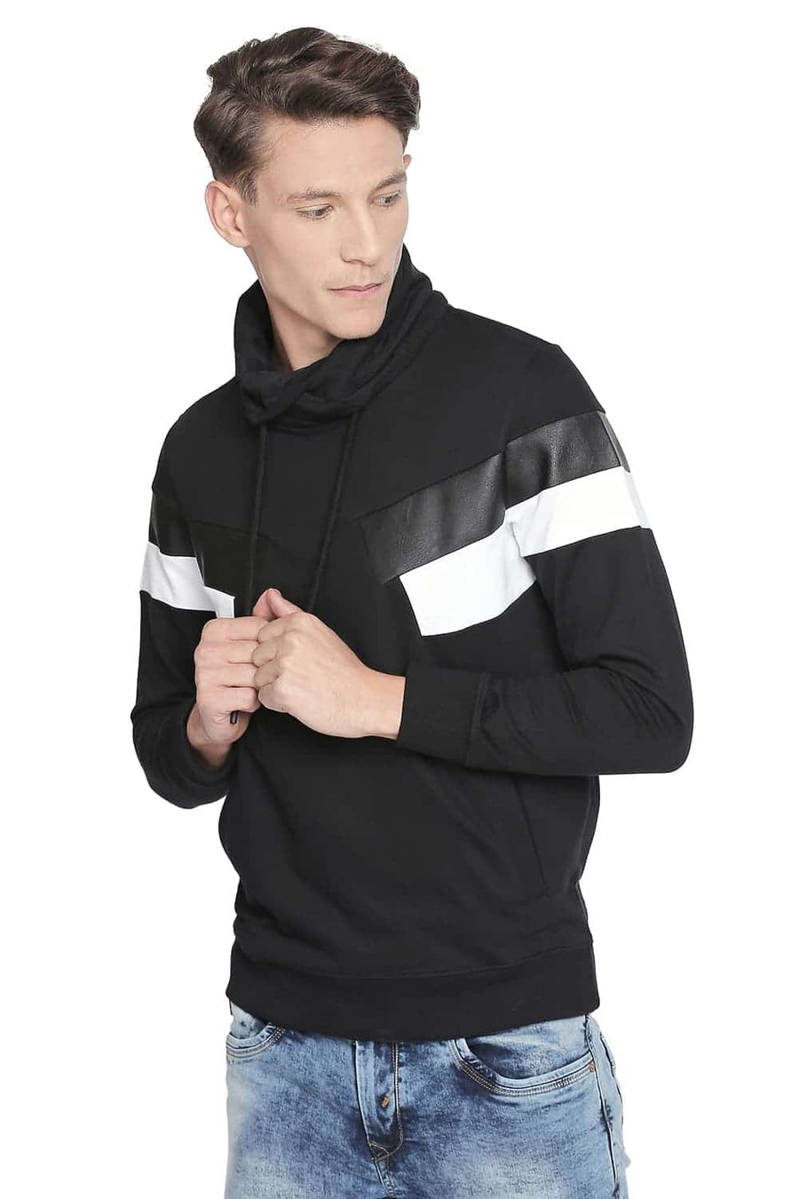 BASICS MUSCLE FIT BLACK BEAUTY HIGH NECK PULLOVER KNIT JACKET