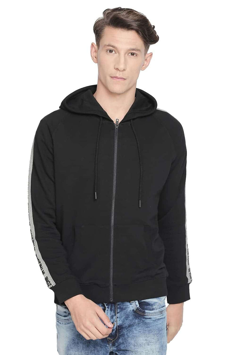 BASICS MUSCLE FIT BLACK BEAUTY RAGLAN HOODED KNIT JACKET