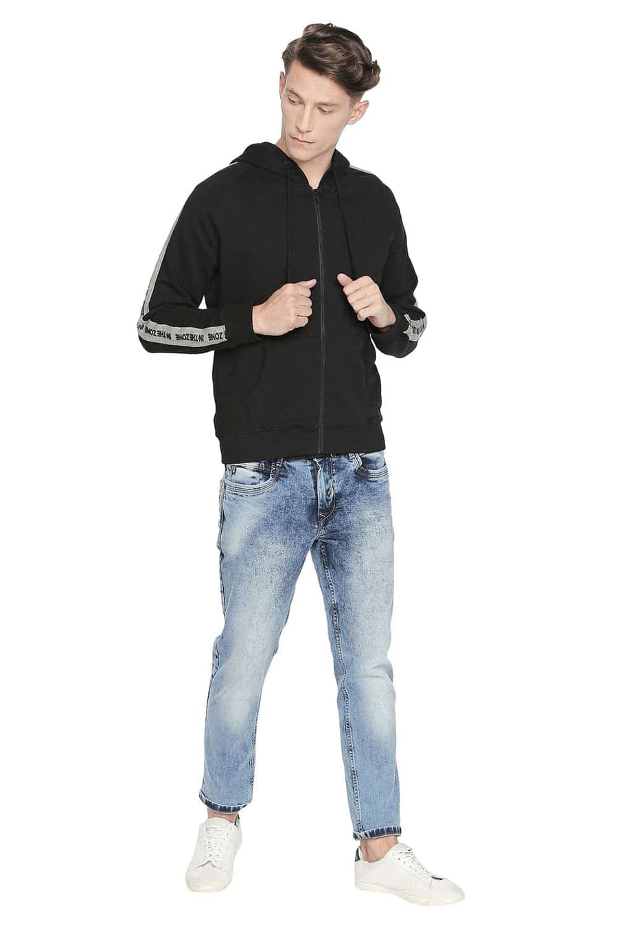 BASICS MUSCLE FIT BLACK BEAUTY RAGLAN HOODED KNIT JACKET