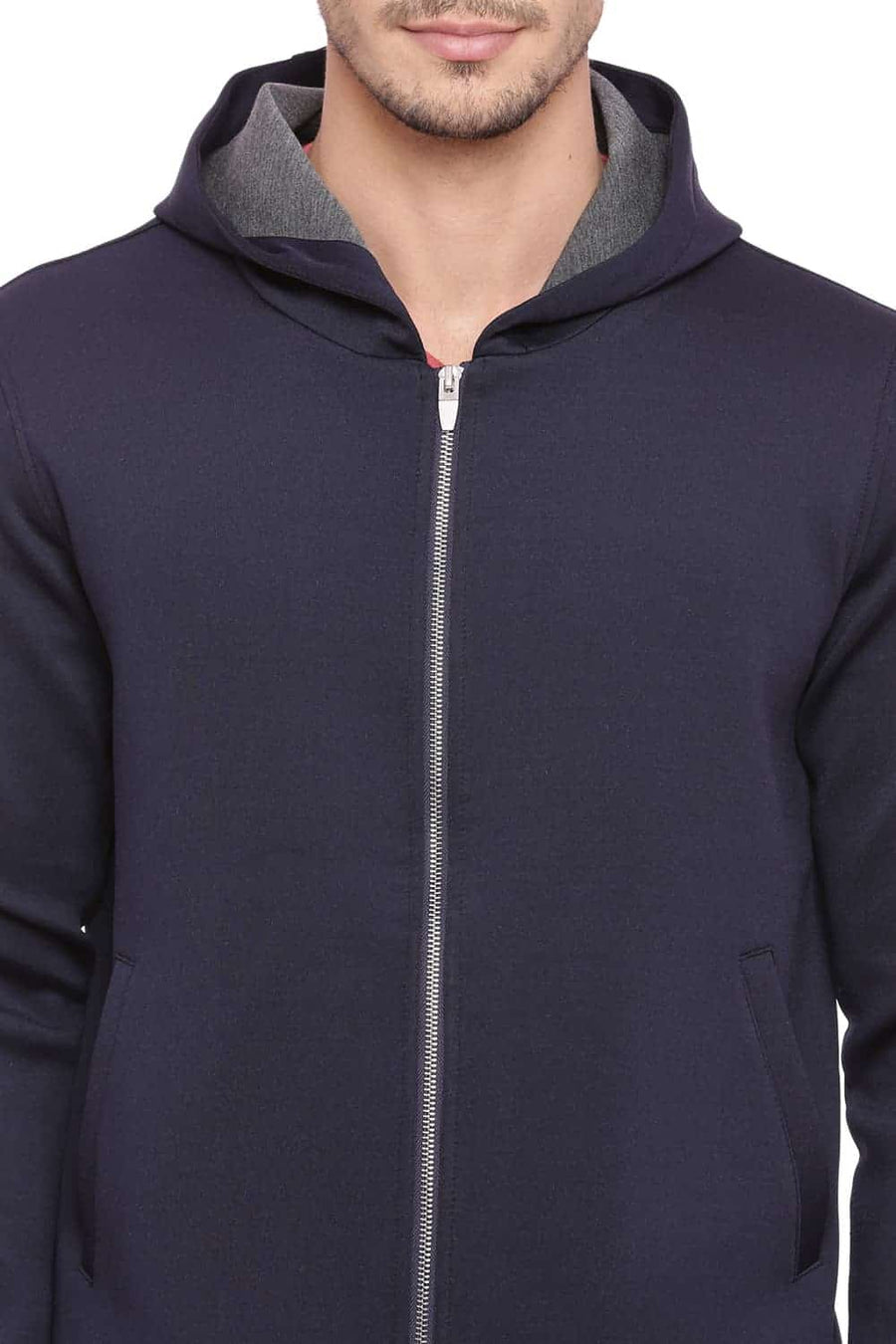 BASICS MUSCLE FIT INSIGNIA BLUE HOODED KNIT JACKET