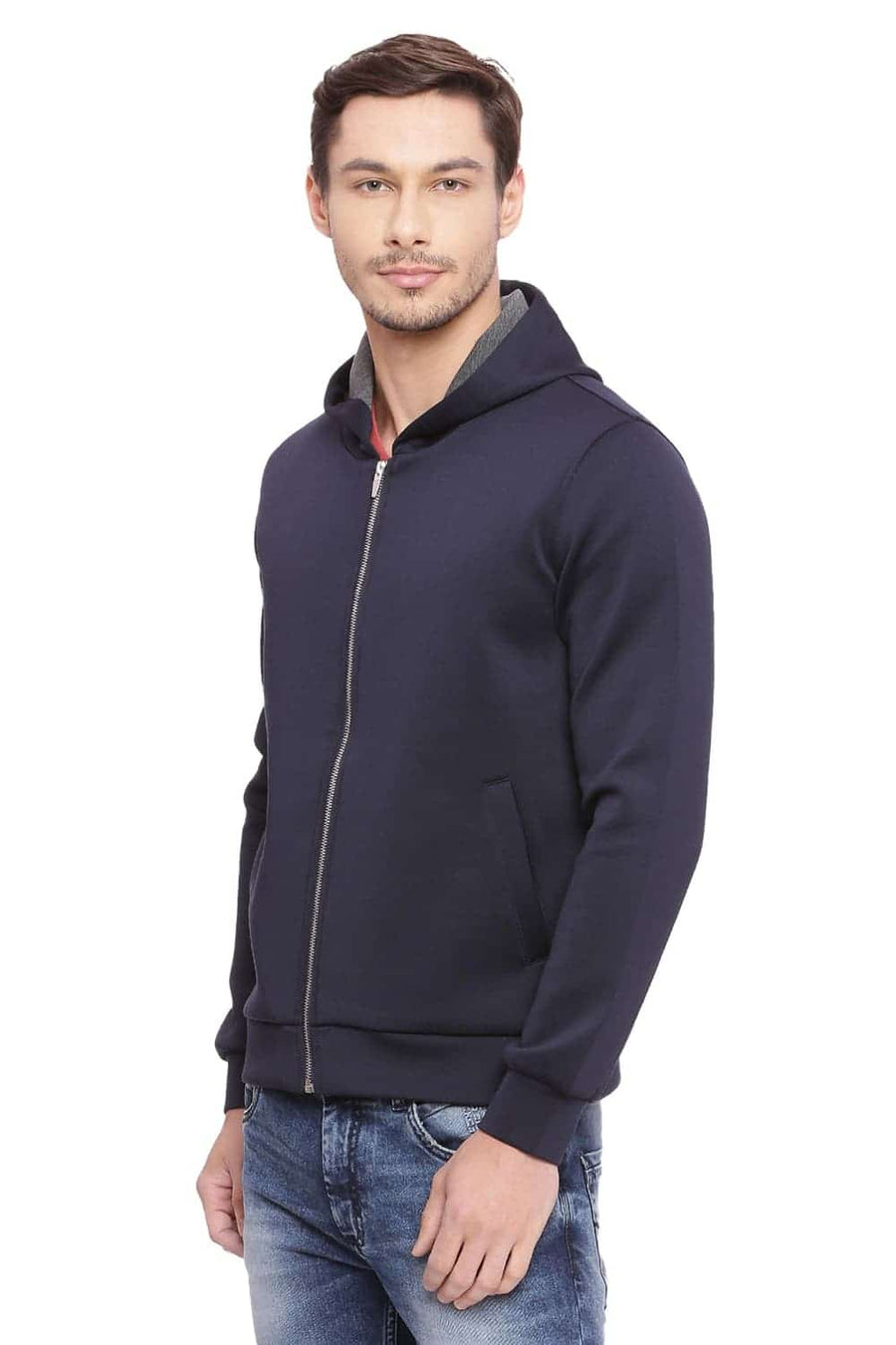 BASICS MUSCLE FIT INSIGNIA BLUE HOODED KNIT JACKET