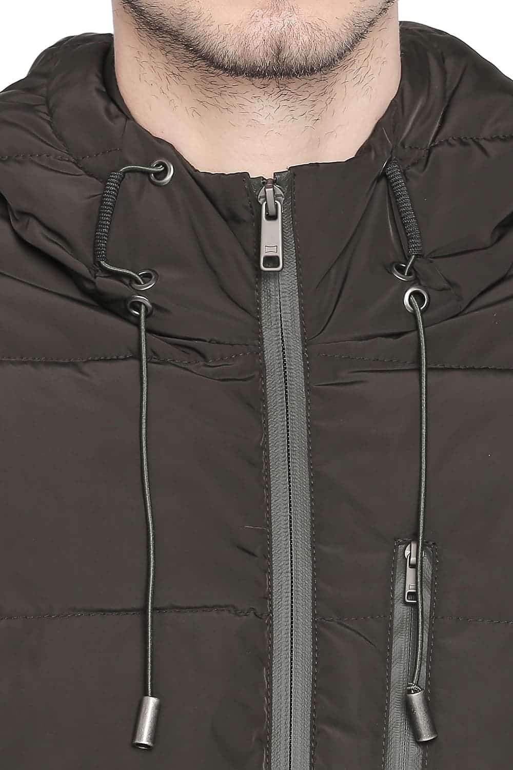 BASICS COMFORT FIT BLACK OLIVE HOODED POLY FILL JACKETS