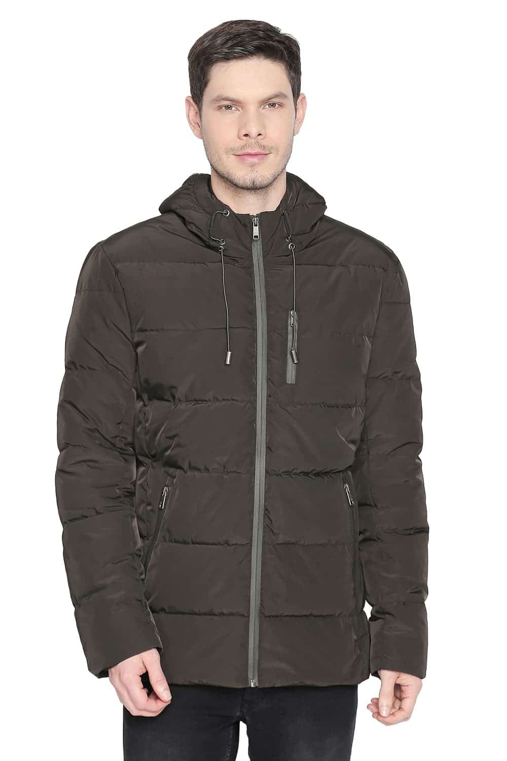 BASICS COMFORT FIT BLACK OLIVE HOODED POLY FILL JACKETS
