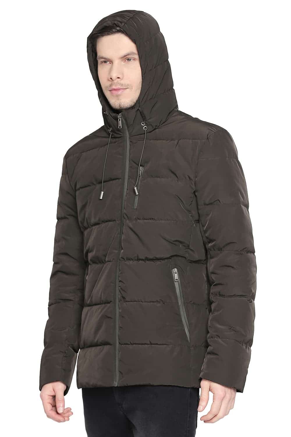 BASICS COMFORT FIT BLACK OLIVE HOODED POLY FILL JACKETS