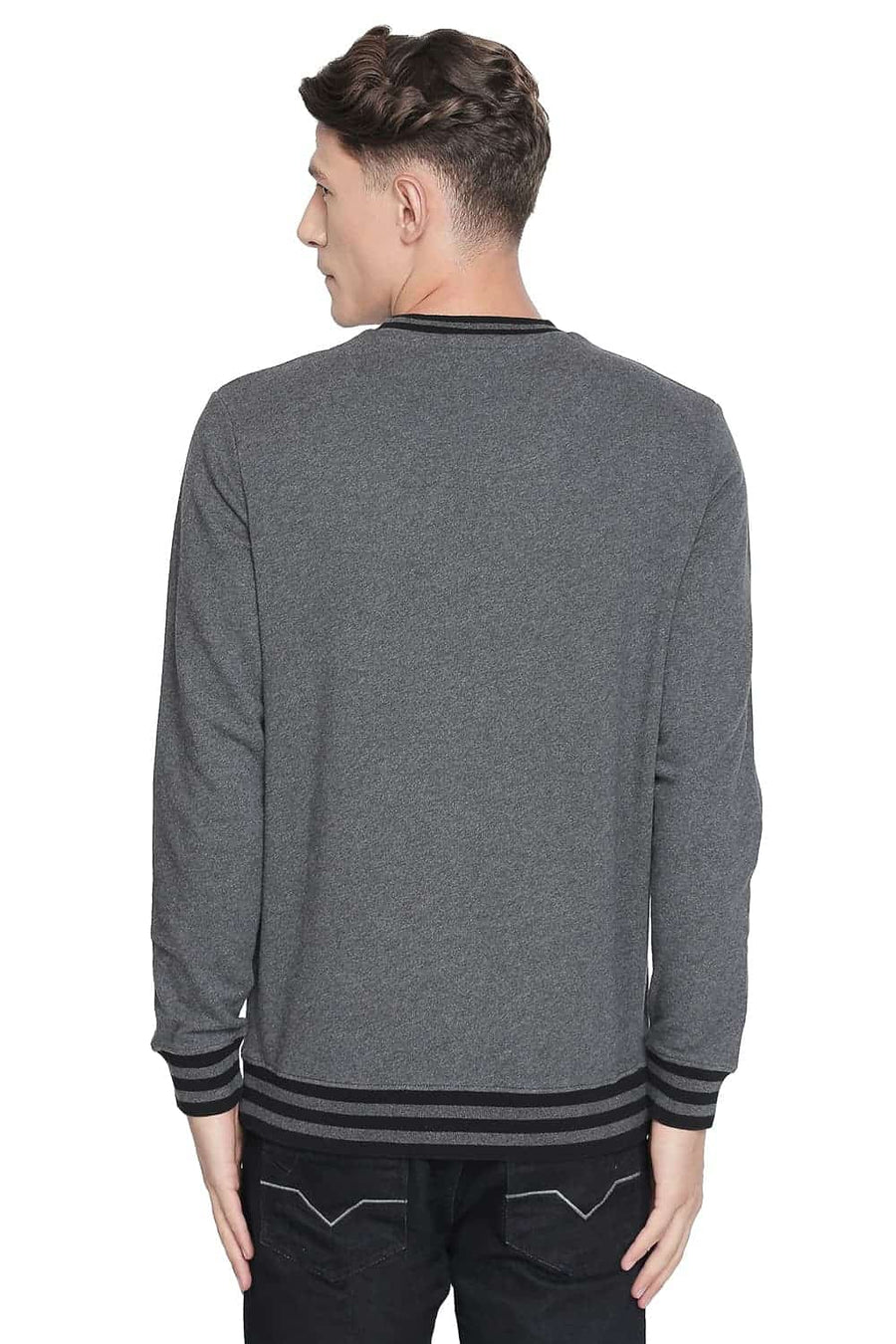 BASICS MUSCLE FIT ANTHRACITE MELANGE CREW NECK PULLOVER KNIT JACKET