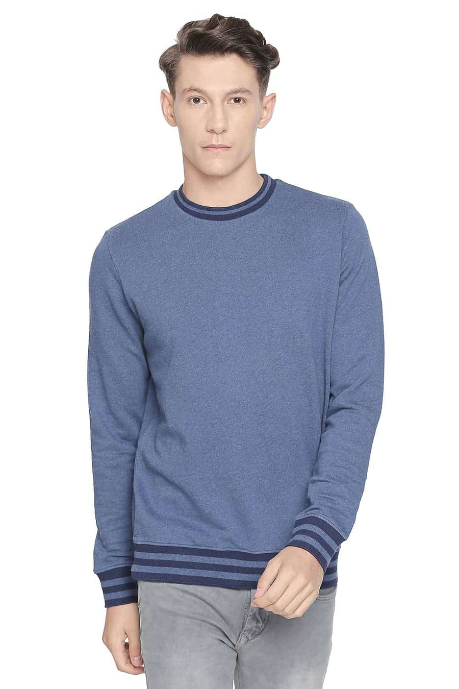 BASICS MUSCLE FIT MOONLIGHT MELANGE CREW NECK PULLOVER KNIT JACKET