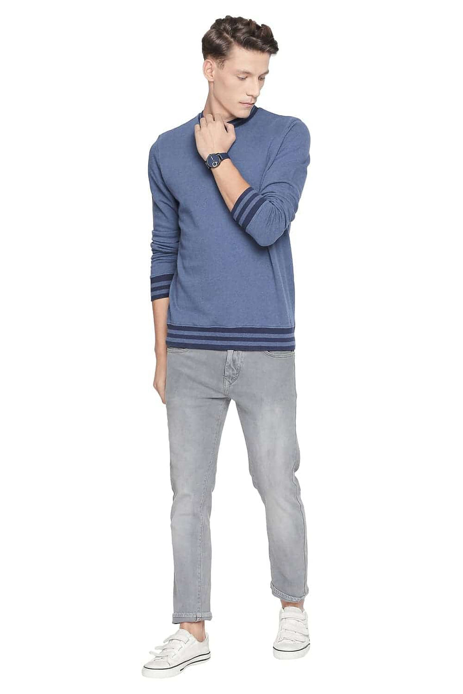 BASICS MUSCLE FIT MOONLIGHT MELANGE CREW NECK PULLOVER KNIT JACKET