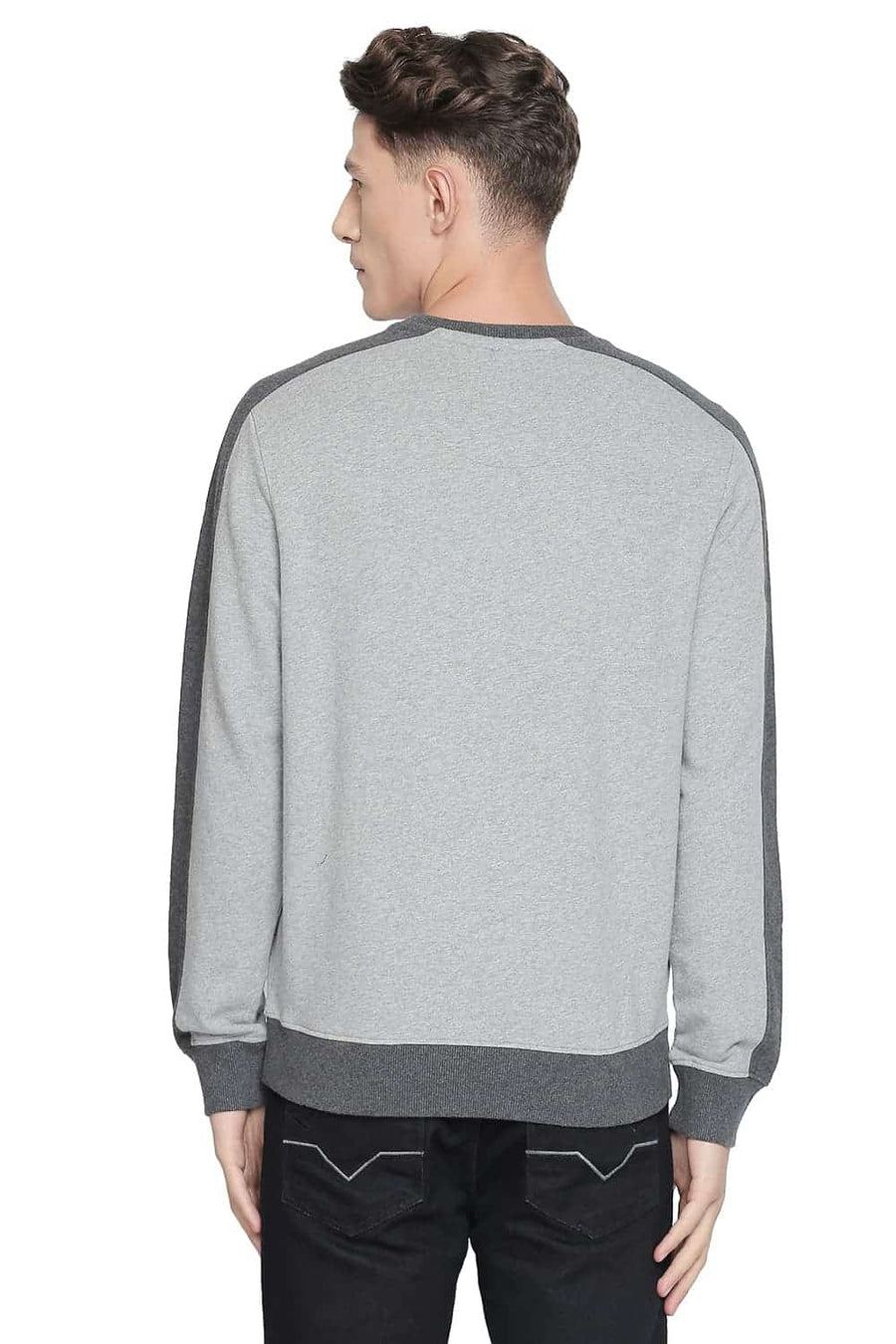 BASICS MUSCLE FIT PEWTER MELANGE CREW NECK PULLOVER KNIT JACKET