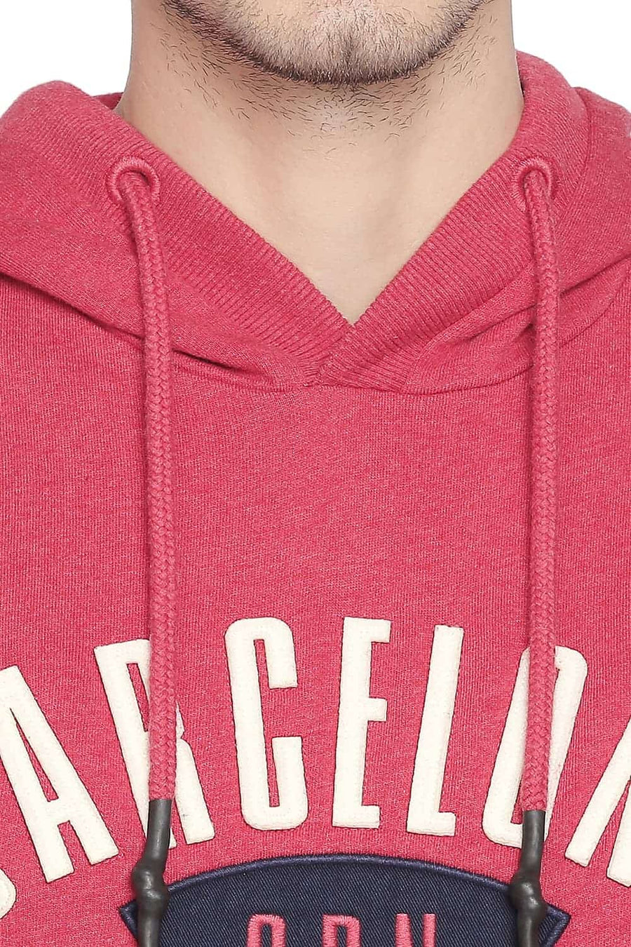 BASICS MUSCLE FIT SCARLET HEATHER HOODED PULLOVER KNIT JACKET
