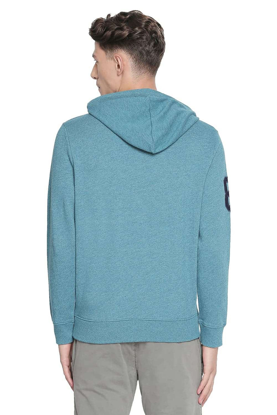 BASICS MUSCLE FIT PACIFIC HEATHER HOODED PULLOVER KNIT JACKET