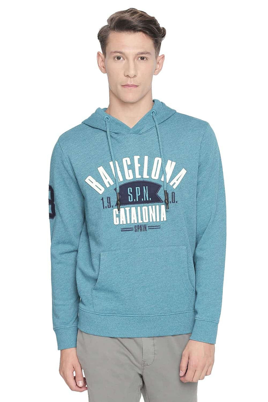 BASICS MUSCLE FIT PACIFIC HEATHER HOODED PULLOVER KNIT JACKET