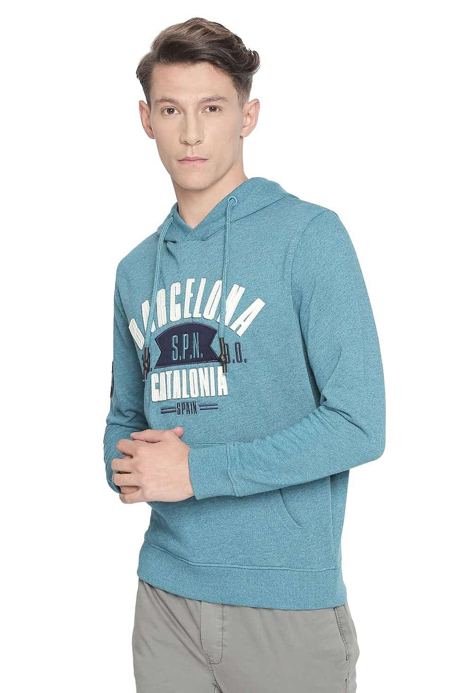 BASICS MUSCLE FIT PACIFIC HEATHER HOODED PULLOVER KNIT JACKET
