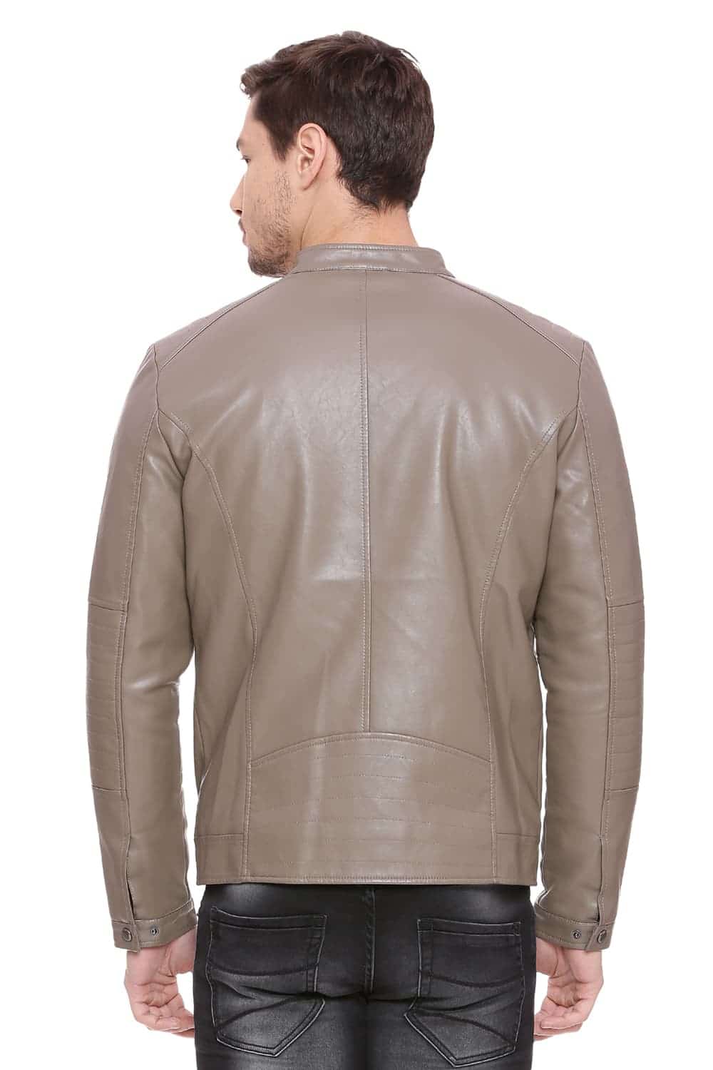 BASICS COMFORT FIT SHITAKE FAUX LEATHER JACKET