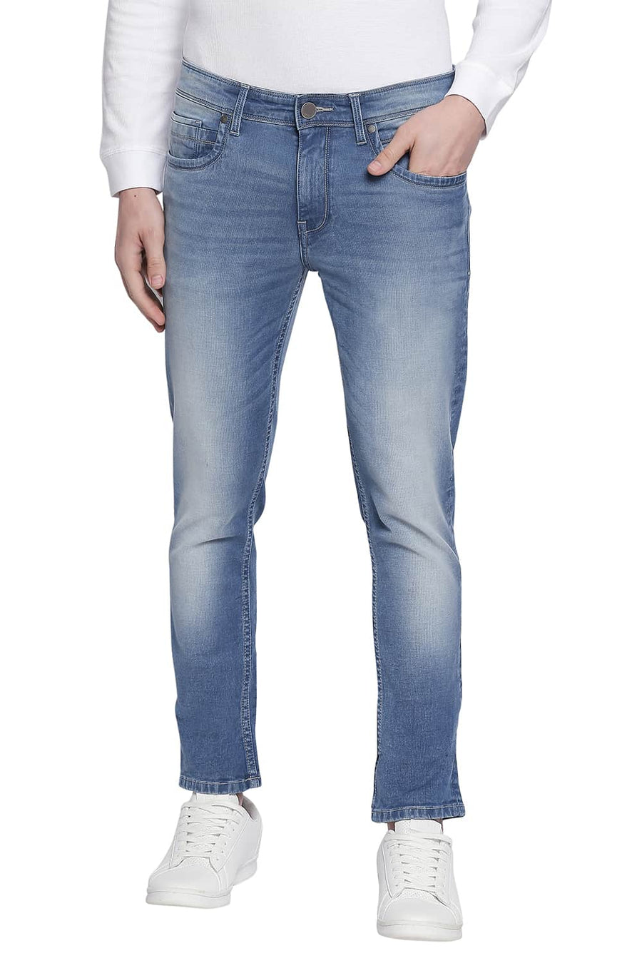 BASICS BLADE FIT FADED DENIM STRETCH JEANS