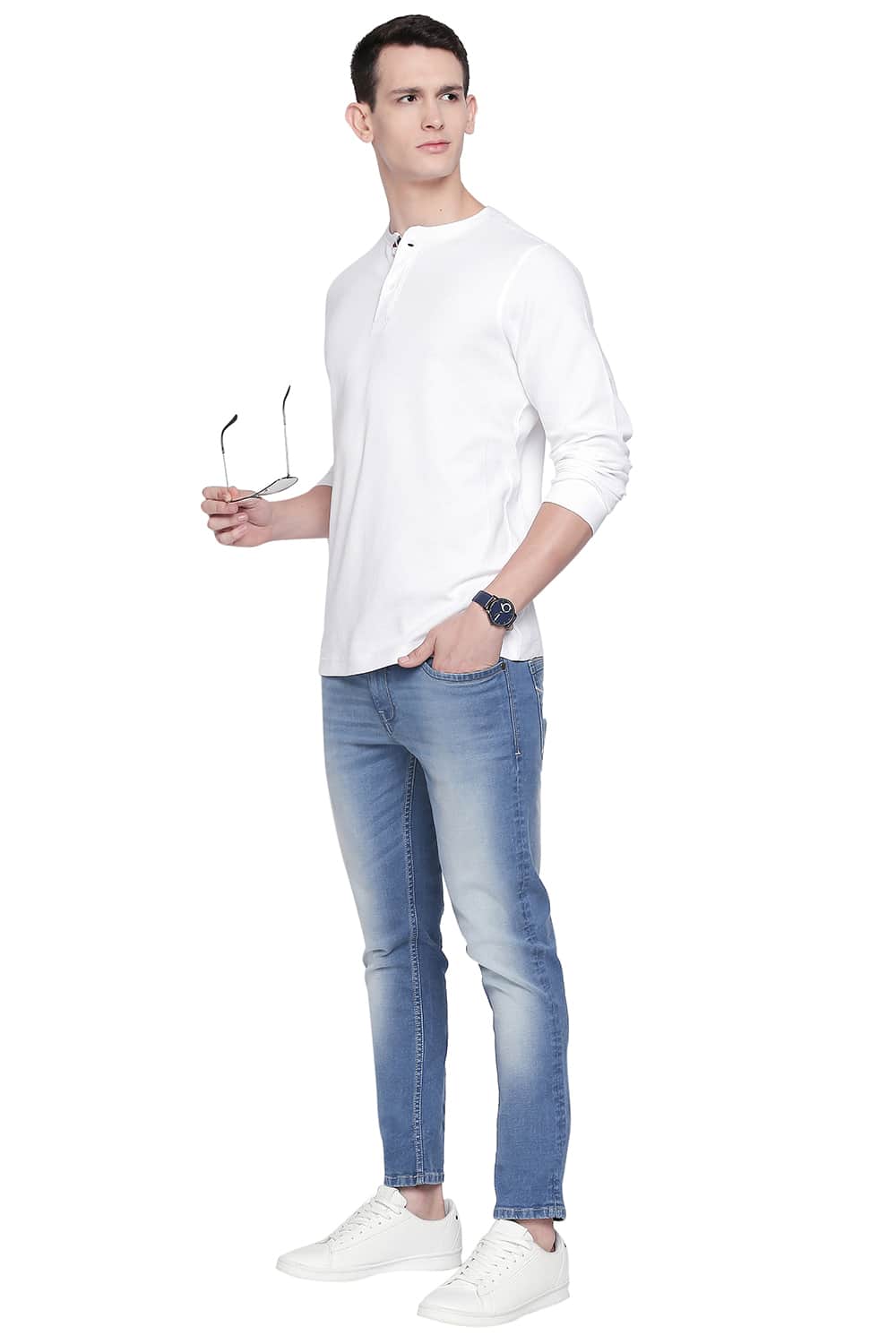 BASICS BLADE FIT FADED DENIM STRETCH JEANS