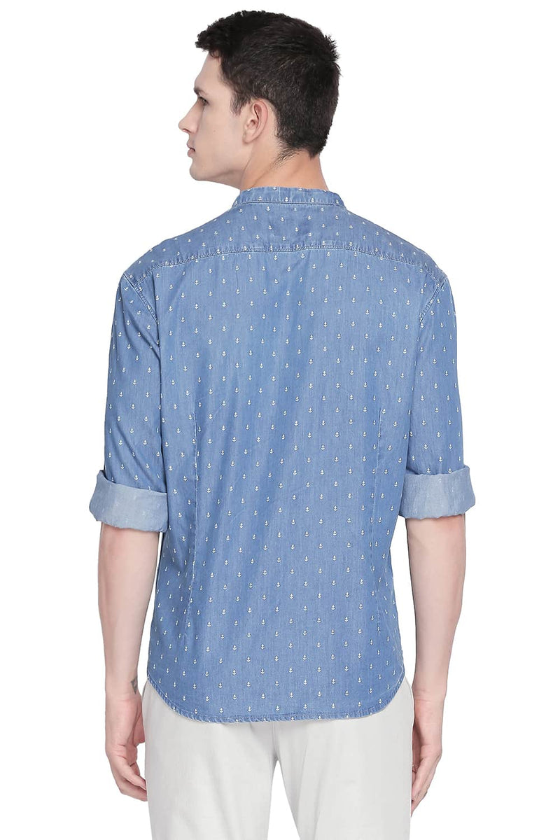 BASICS SLIM FIT INDIGO PRINTED SHIRT