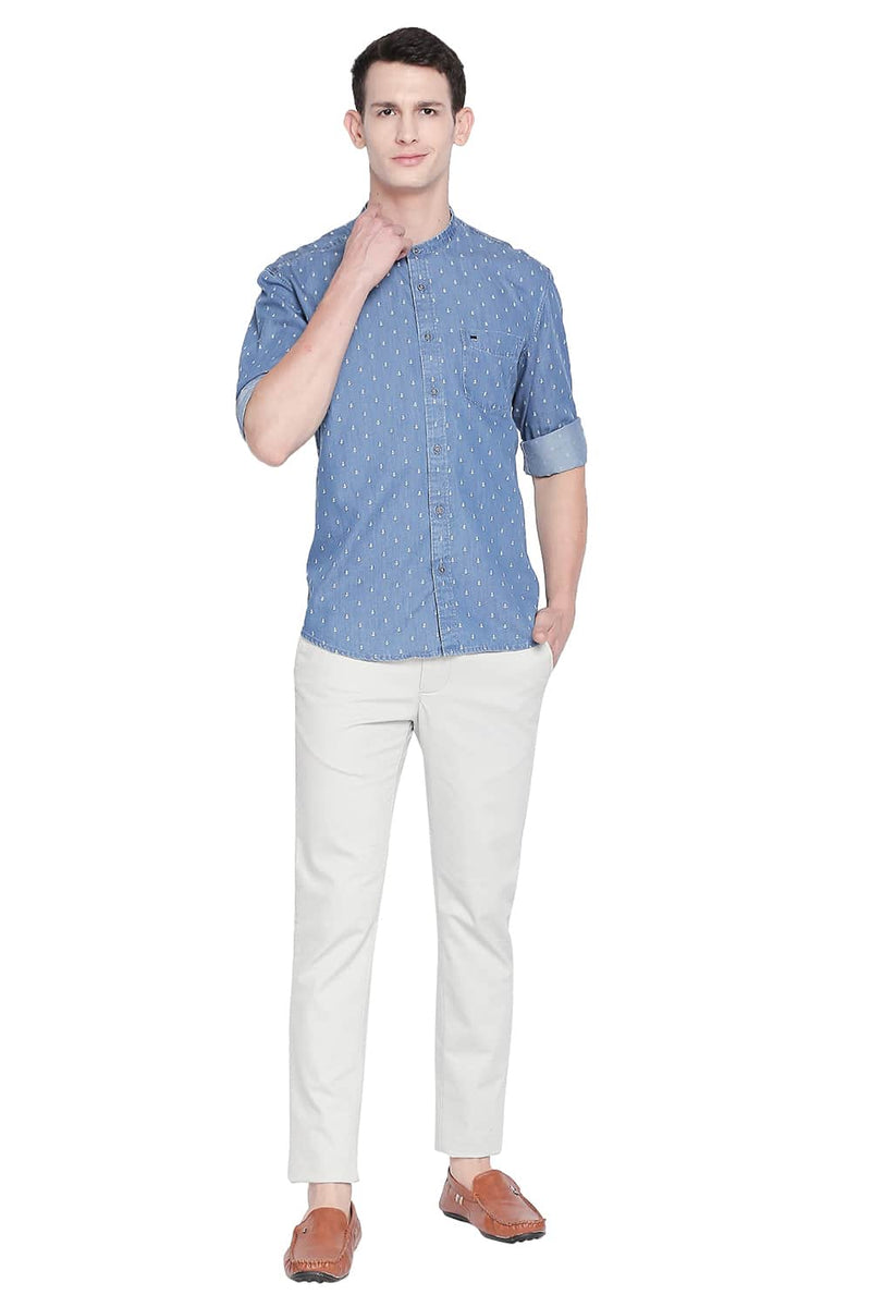 BASICS SLIM FIT INDIGO PRINTED SHIRT