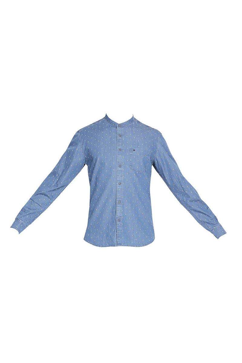 BASICS SLIM FIT INDIGO PRINTED SHIRT