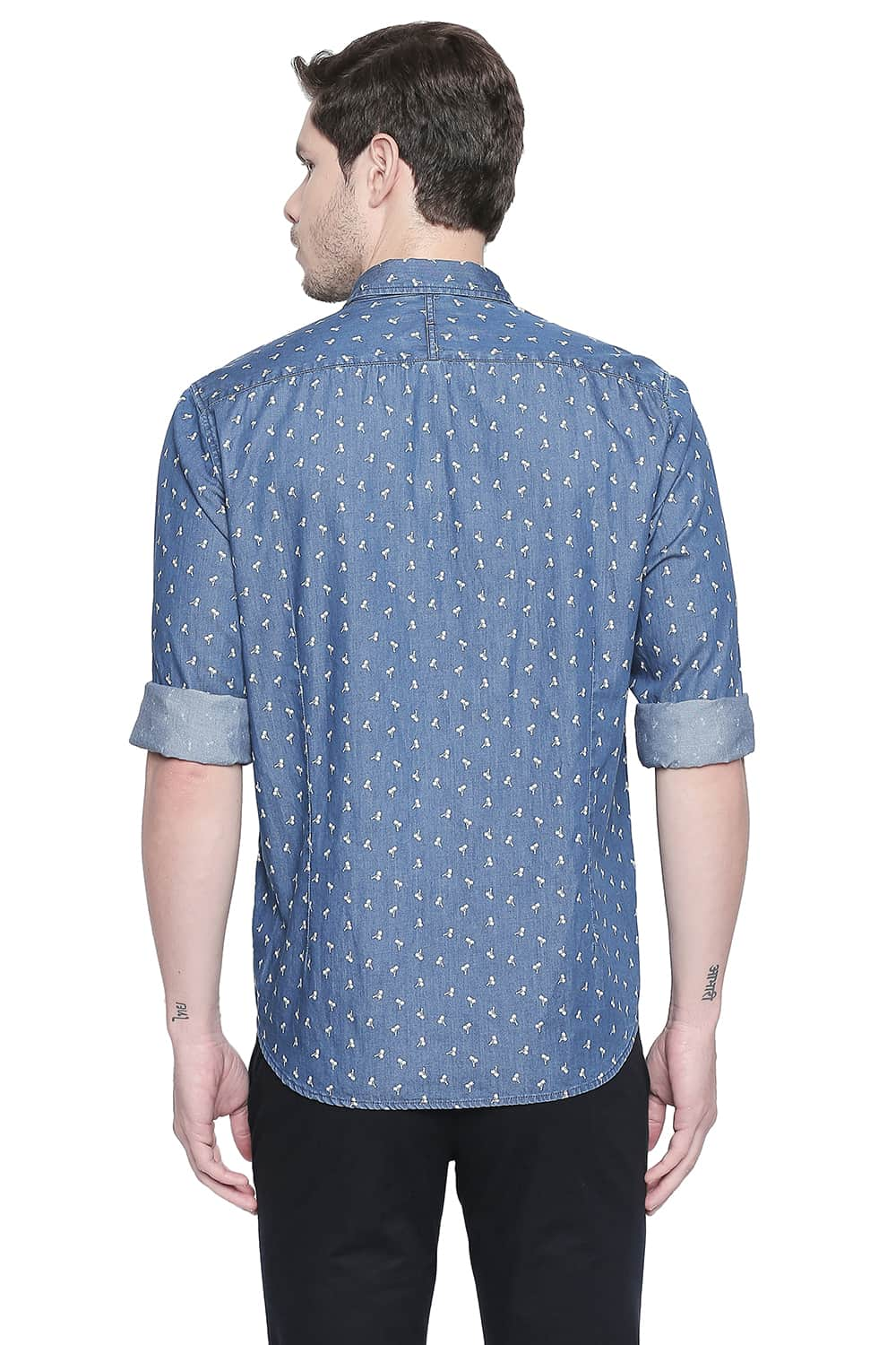 BASICS SLIM FIT INDIGO PRINTED SHIRT