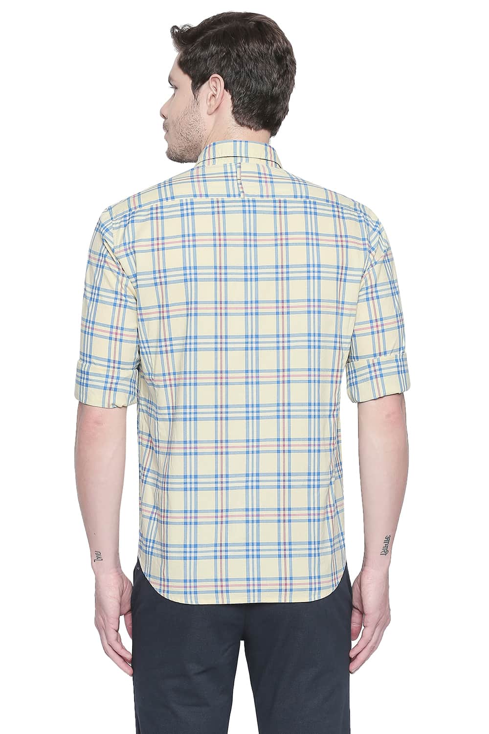 BASICS SLIM FIT PINEAPPLE YELLOW OXFORD CHECKS SHIRT