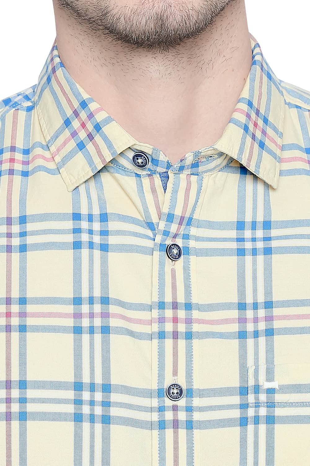 BASICS SLIM FIT PINEAPPLE YELLOW OXFORD CHECKS SHIRT