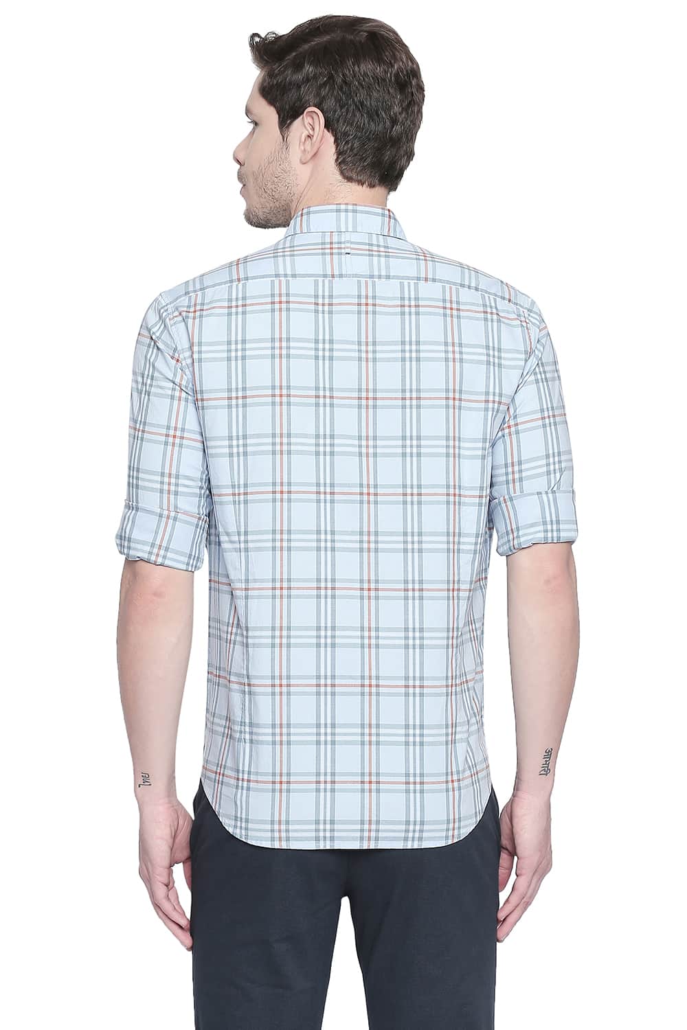 BASICS SLIM FIT DREAM BLUE OXFORD CHECKS SHIRT