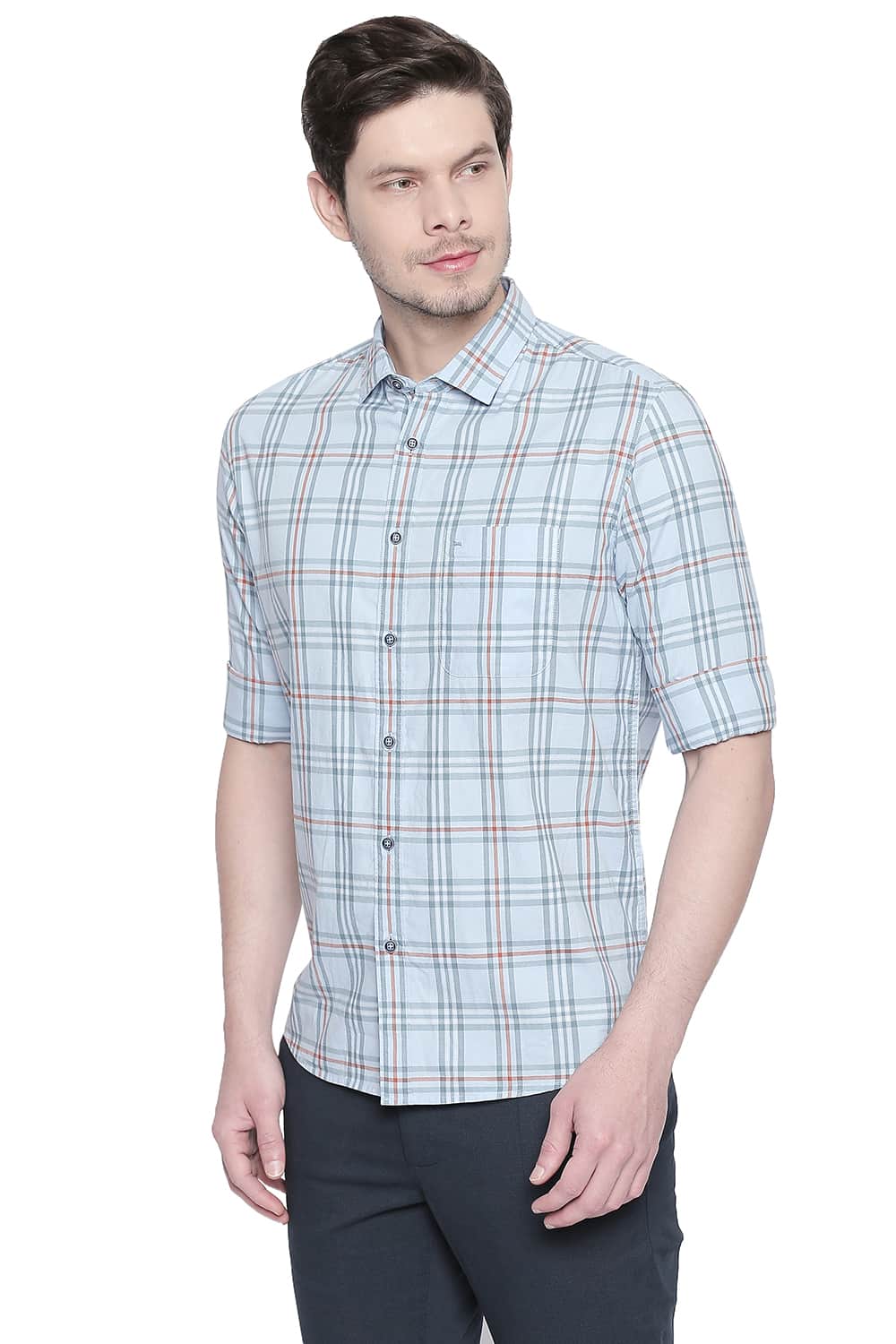BASICS SLIM FIT DREAM BLUE OXFORD CHECKS SHIRT
