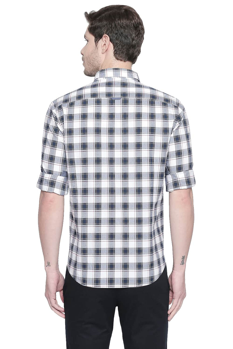 BASICS SLIM FIT PEACOAT NAVY OXFORD CHECKS SHIRT