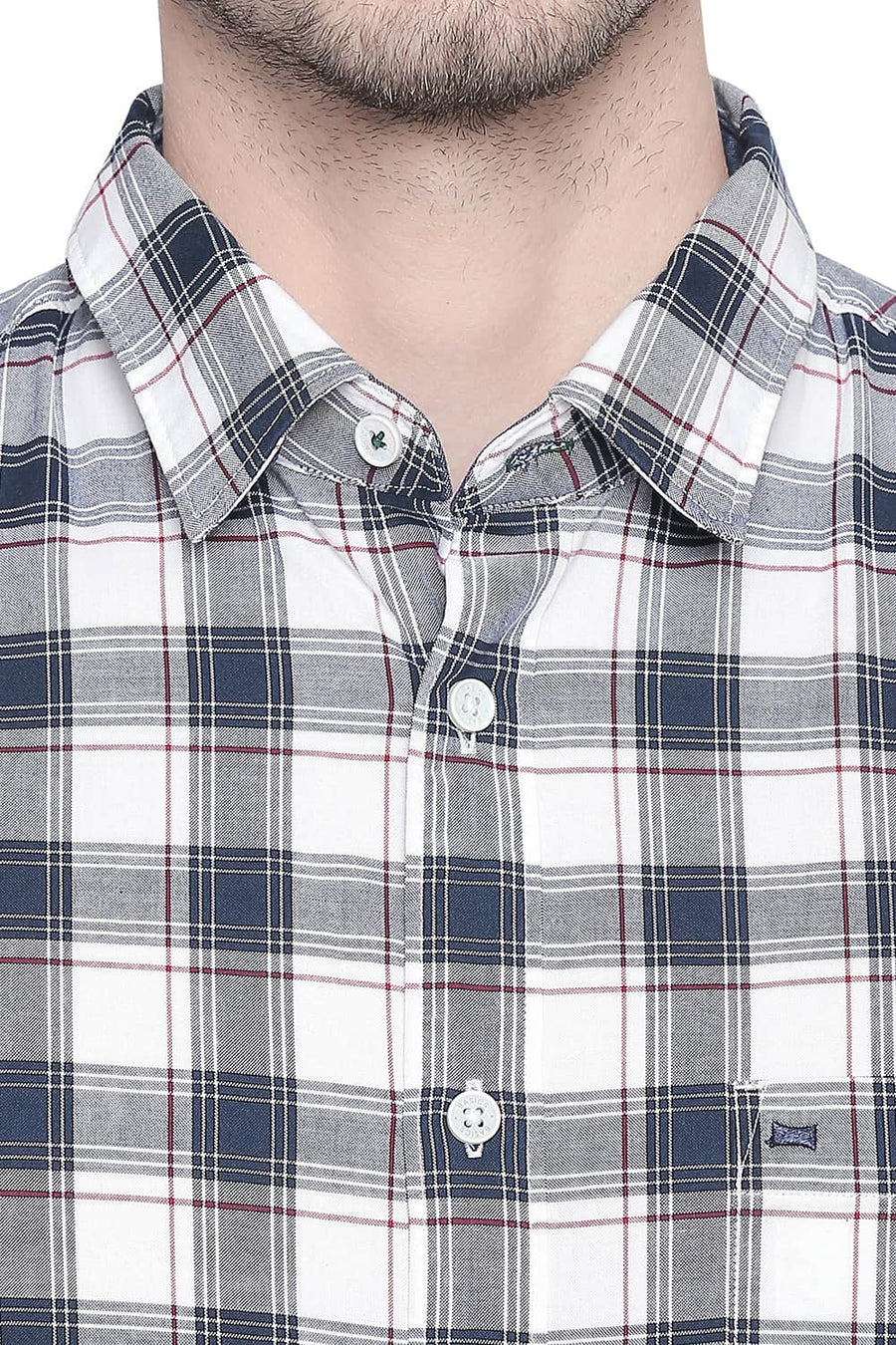BASICS SLIM FIT PEACOAT NAVY OXFORD CHECKS SHIRT