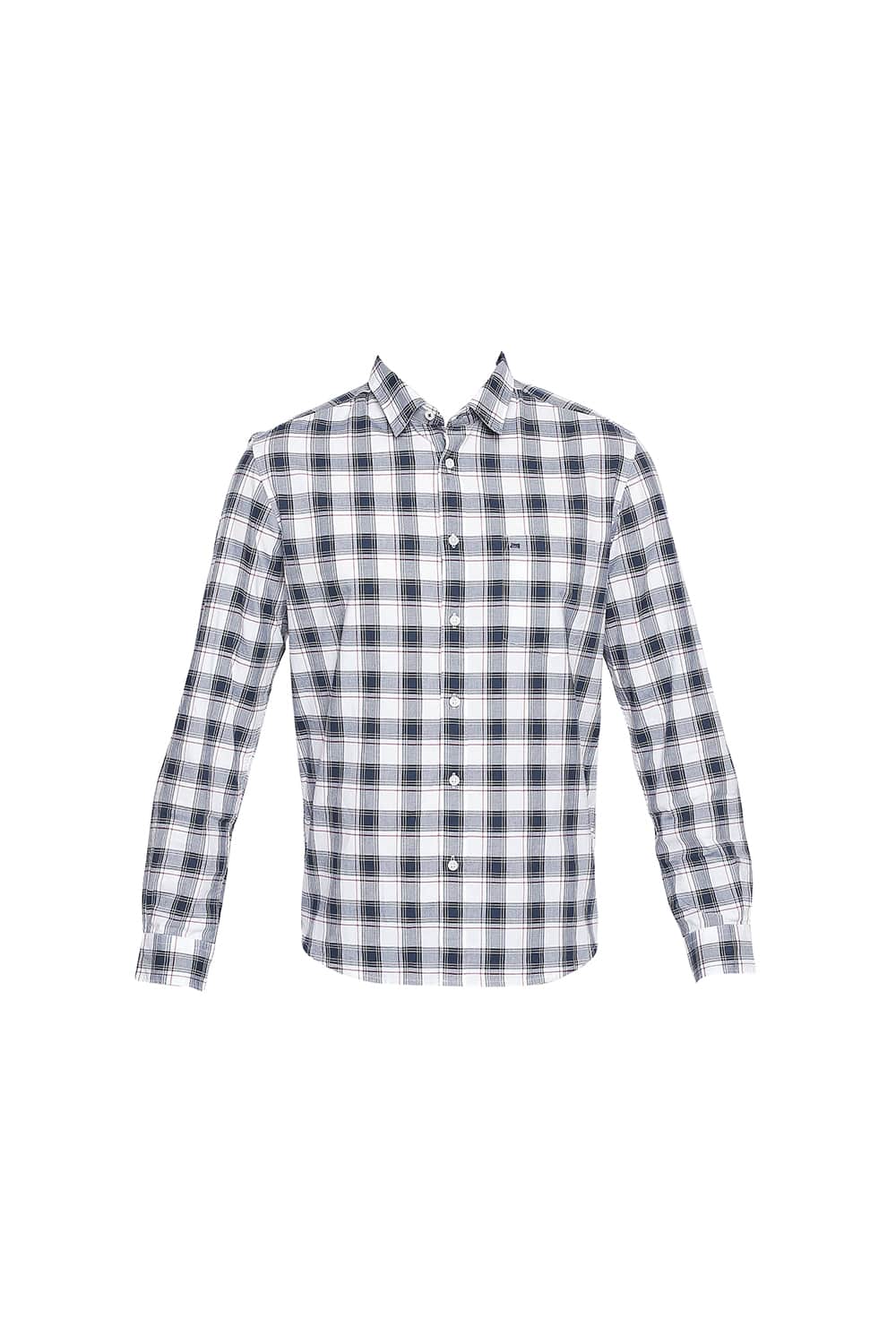 BASICS SLIM FIT PEACOAT NAVY OXFORD CHECKS SHIRT