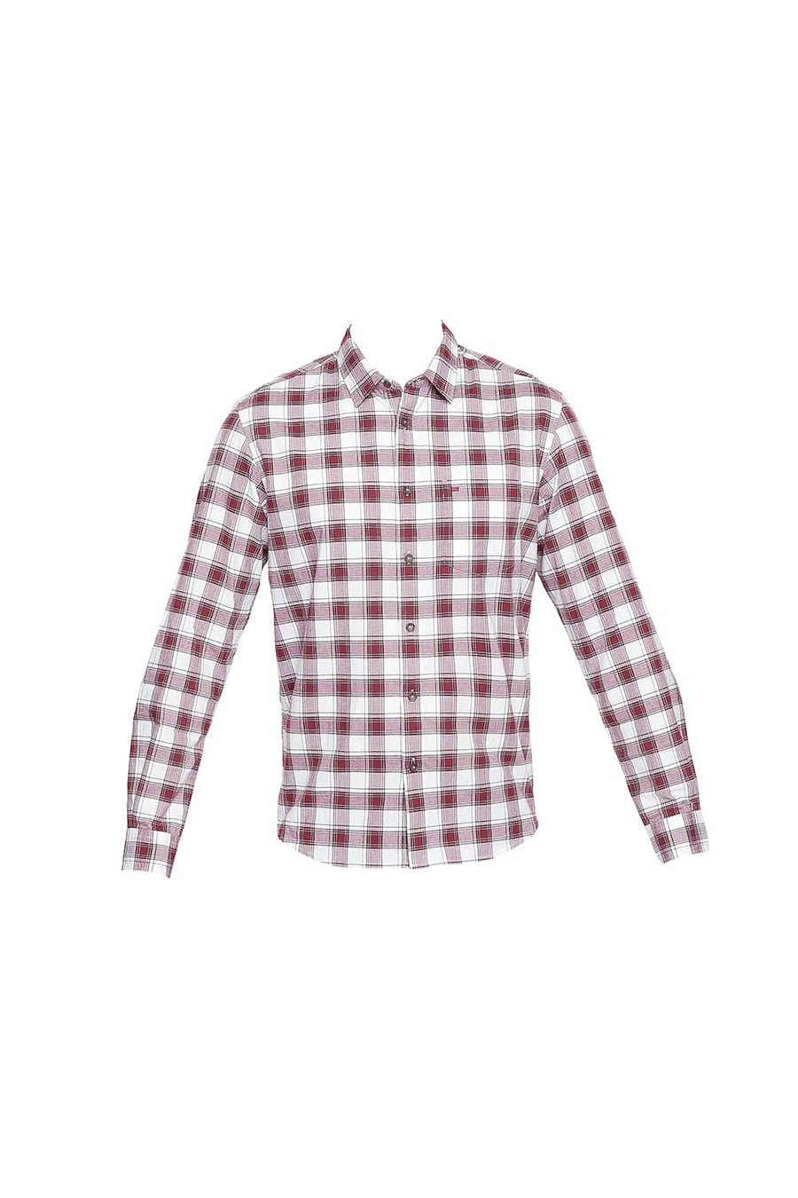 BASICS SLIM FIT RUBY WINE OXFORD CHECKS SHIRT