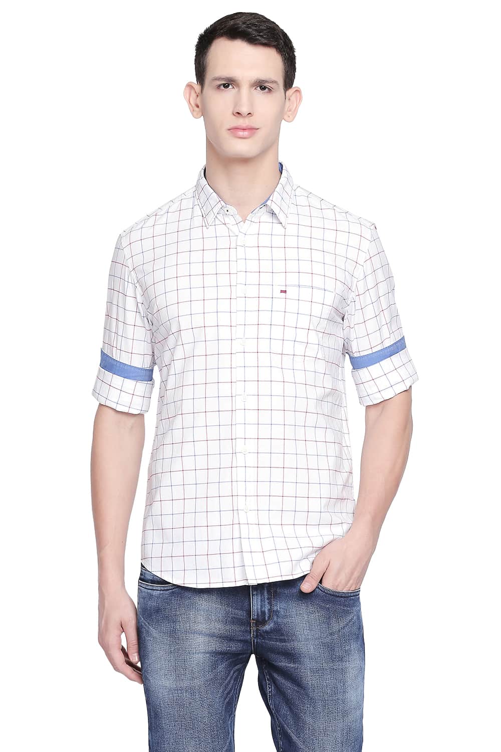 BASICS SLIM FIT RED BERRY OXFORD CHECKS SHIRT