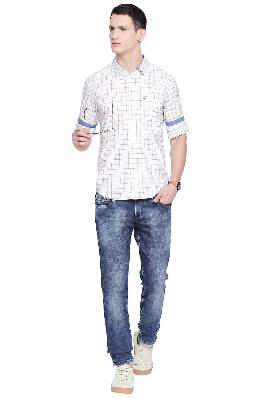BASICS SLIM FIT RED BERRY OXFORD CHECKS SHIRT