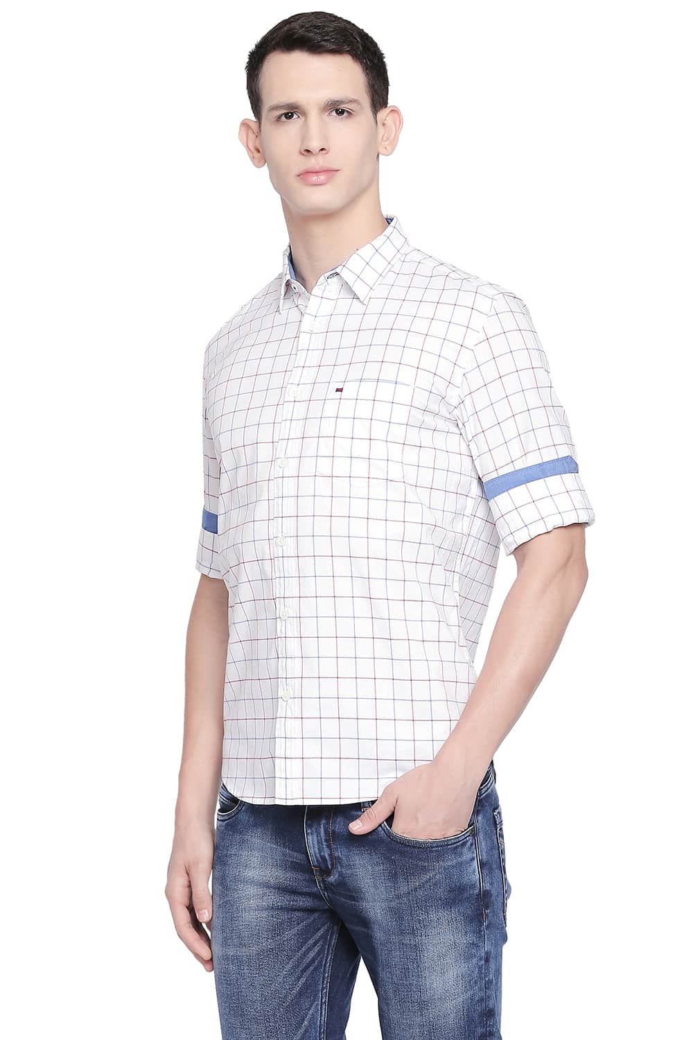 BASICS SLIM FIT RED BERRY OXFORD CHECKS SHIRT