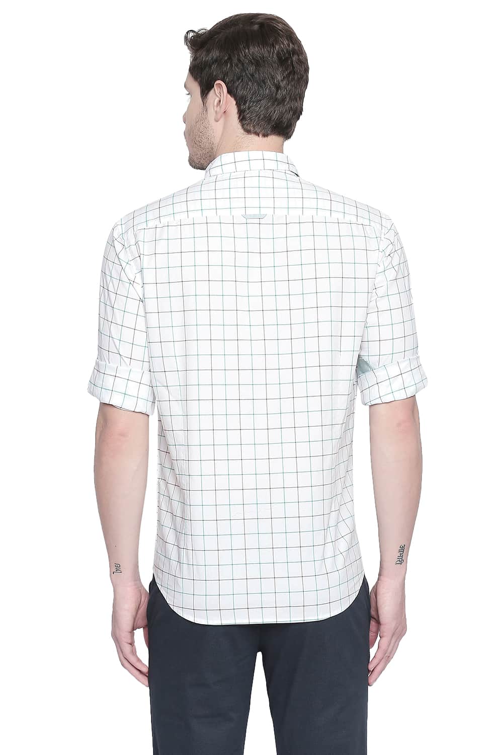 BASICS SLIM FIT PARAKEET GREEN OXFORD CHECKS SHIRT