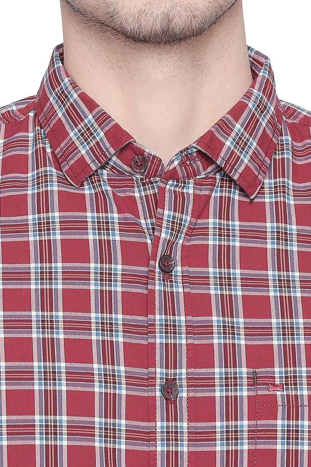 BASICS SLIM FIT EARTH RED CHECKS SHIRT