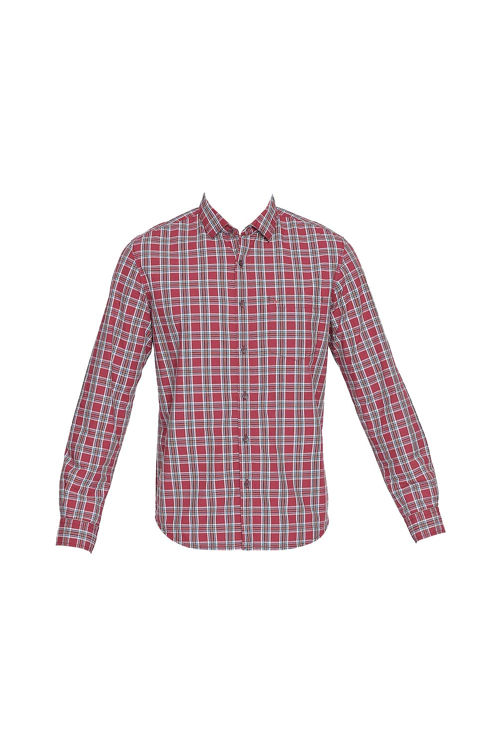 BASICS SLIM FIT EARTH RED CHECKS SHIRT
